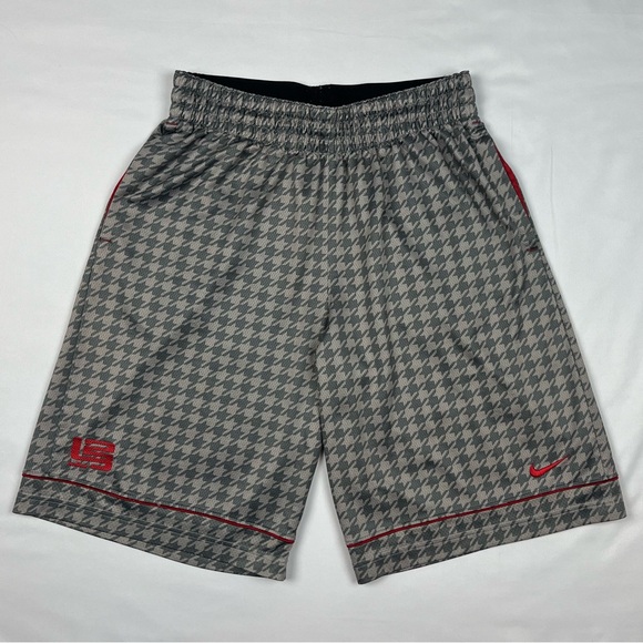Nike Lebron James Mens Houndstooth Basketball Shorts Sz Medium Y2K Grey/Red C2 - Picture 1 of 9